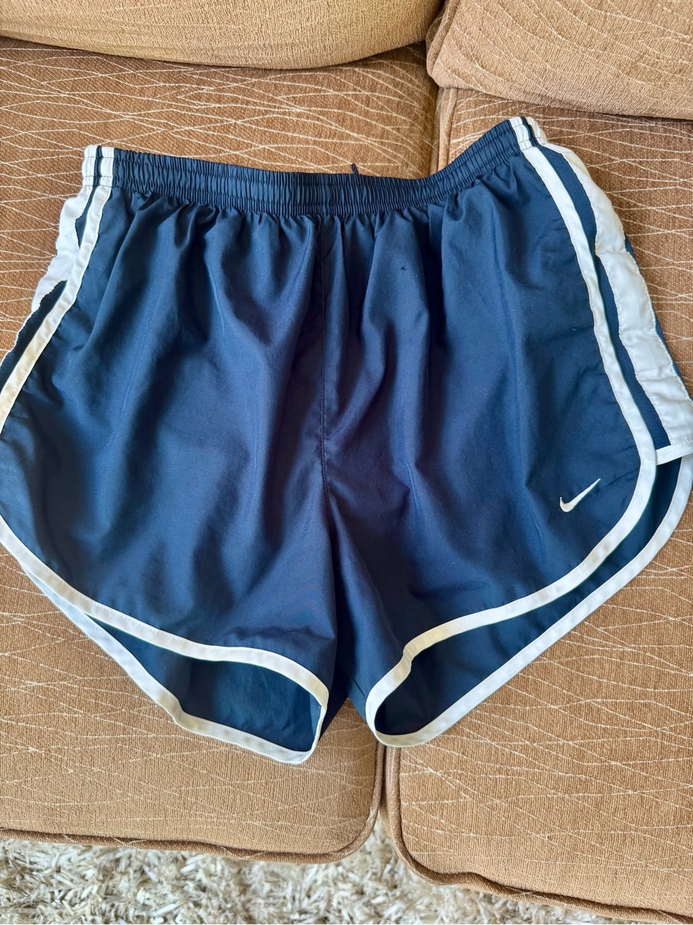 Nike Women's Navy Athletic Shorts with White Trim